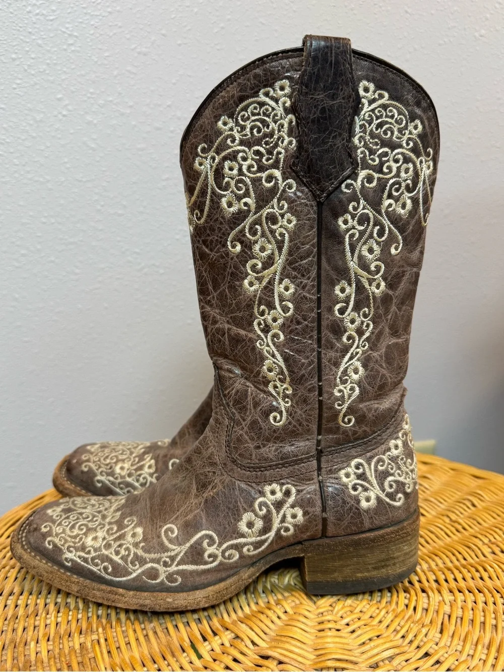 Corral Teen Brown Embroidered Leather Western Cowboy Boots